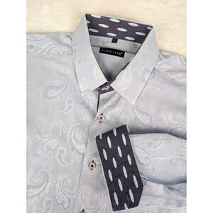 Jared Lang Long Sleeve Dress Shirt Mens Large Blue Paisley Jacquard